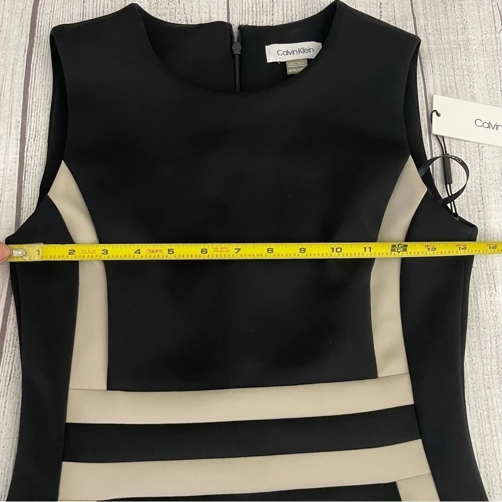 NWT CALVIN KLEIN Women’s Scuba Sleeveless Colorblock Sheath Dress Black Size 4P